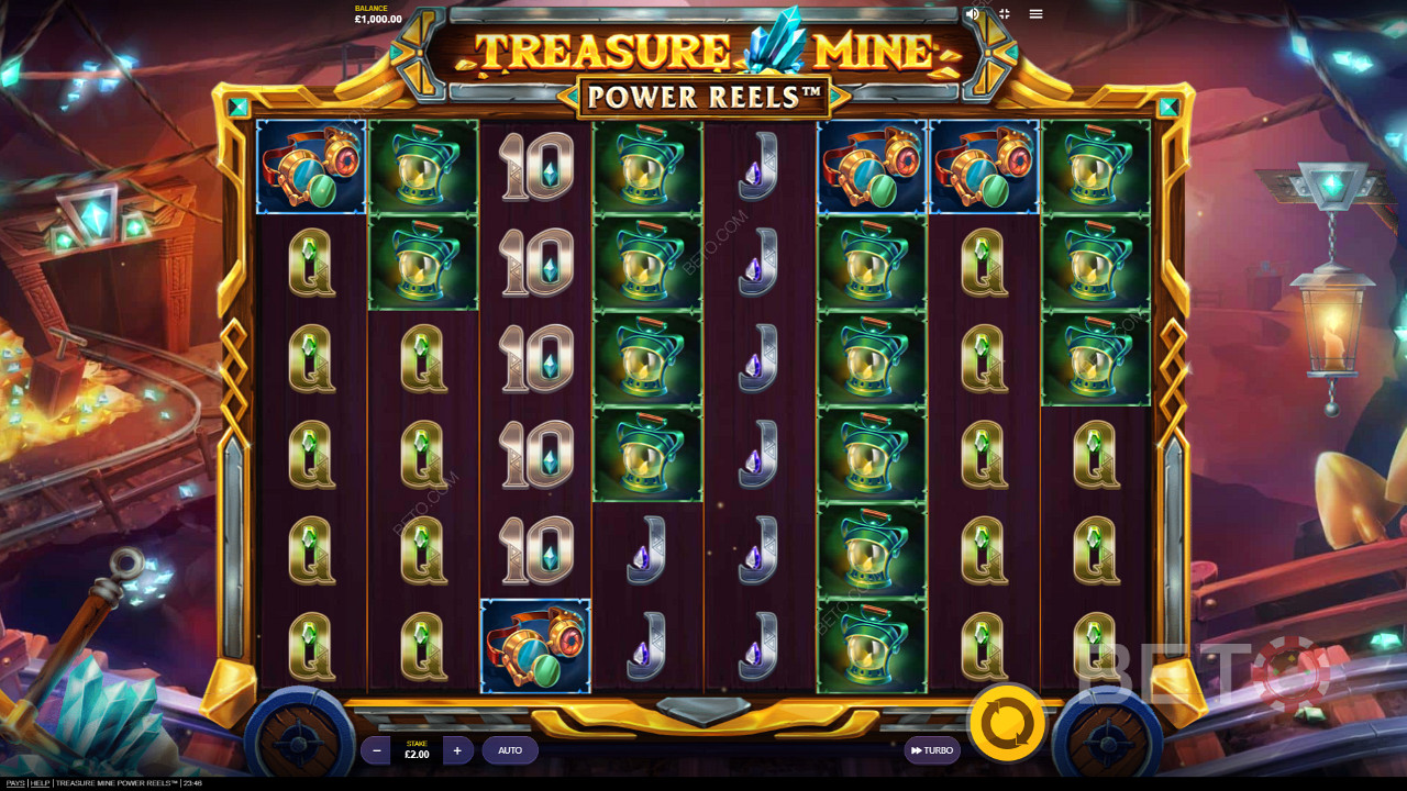 Užite si rozprávkovú tému a grafiku v online automate Treasure Mine Power Reels