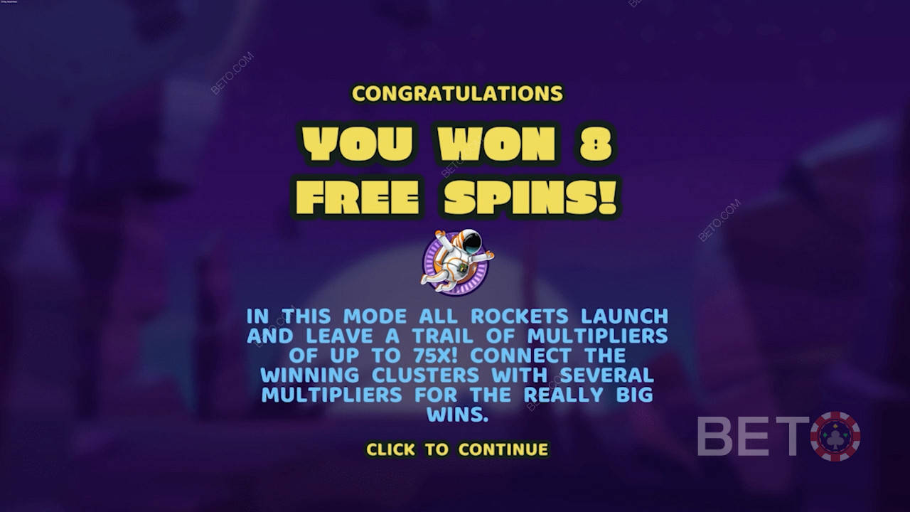 Pri padnutí 3 symbolov Spaceman sa v tomto automate spustí režim hry Free Spins.