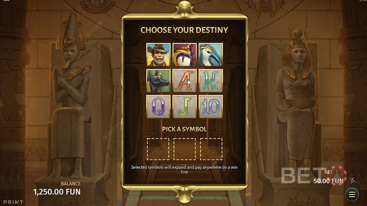 Vyberte si niektorý zo základných symbolov ako rozširujúci symbol pre bonusovú hru.