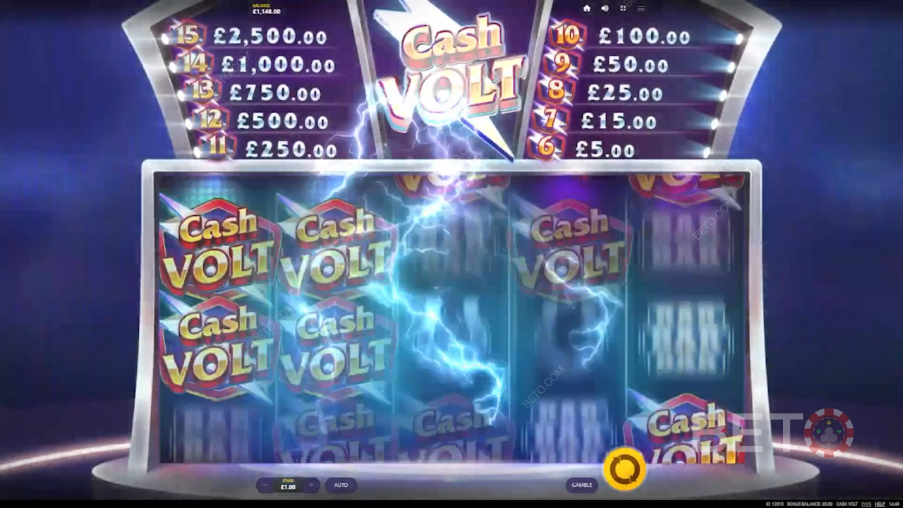 Symboly Cash Volt môžu vyplácať výhry z akejkoľvek pozície vo viacerých výherných líniách.