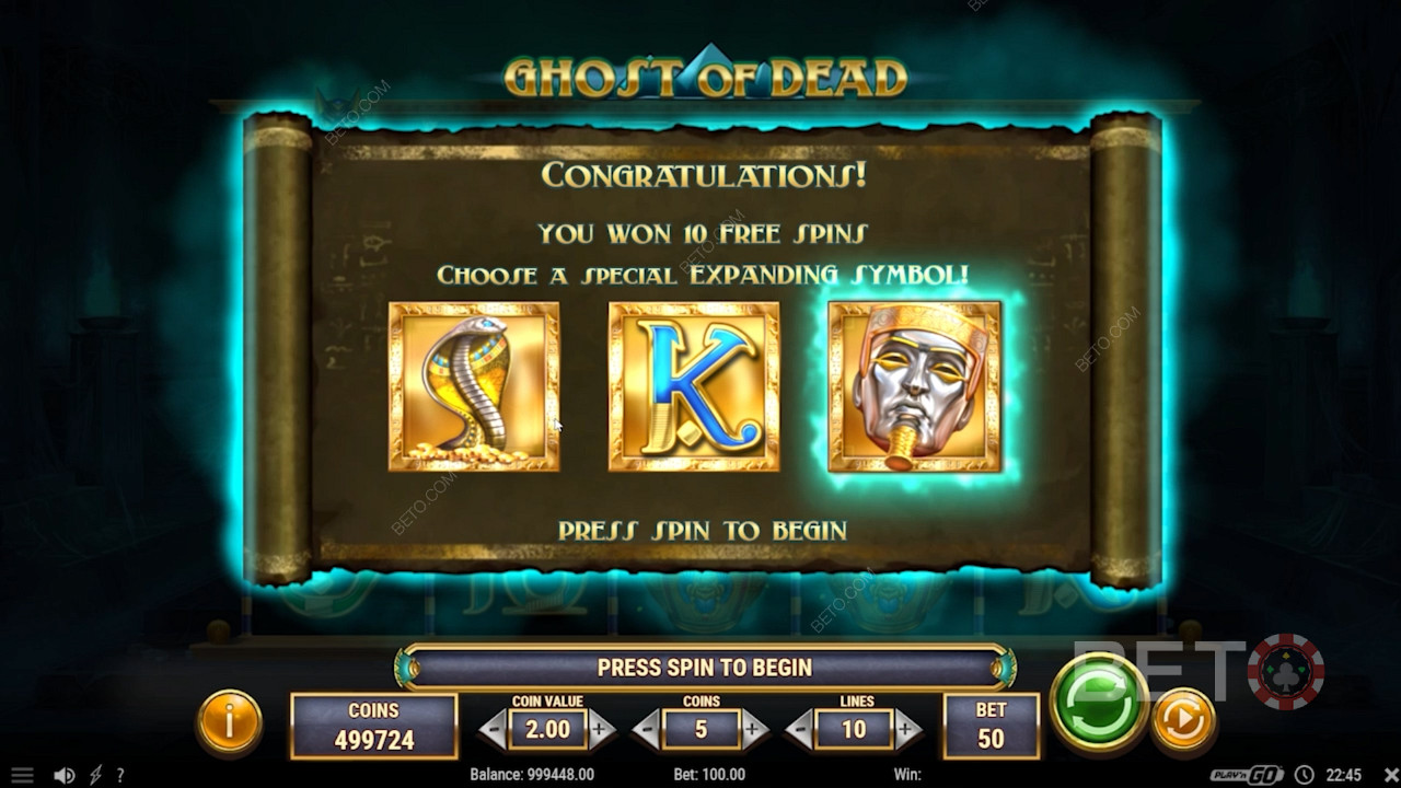 Výber rozširujúceho symbolu v kole točení zdarma hry Ghost of Dead