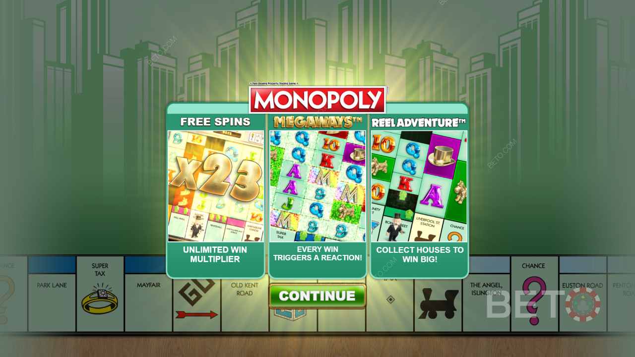 Úvodná obrazovka hry Monopoly Megaways