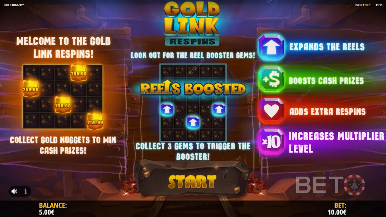 Úvodná obrazovka hry Gold Digger zobrazujúca informácie o hre