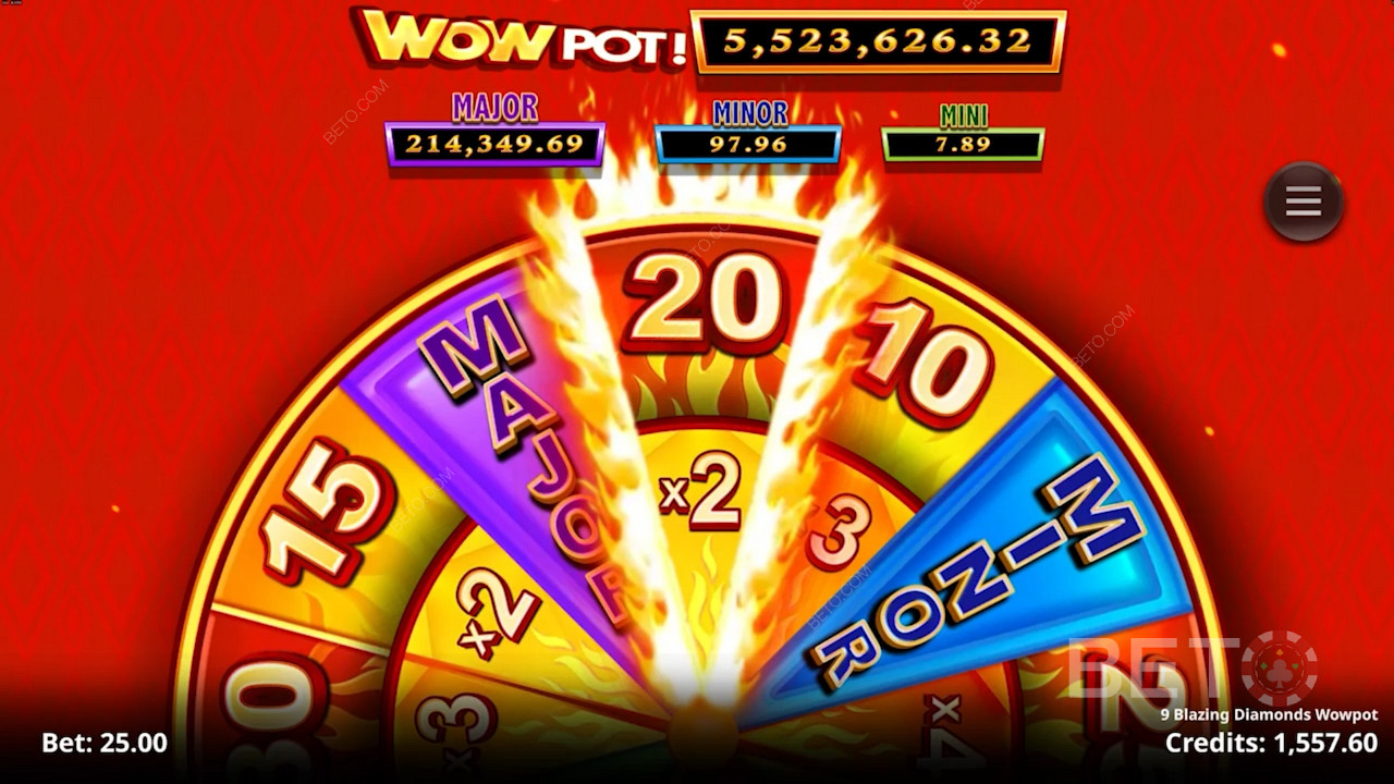Vystreľte na šialené jackpotové výhry Wowpot v automate Wowpot 9 Blazing Diamonds