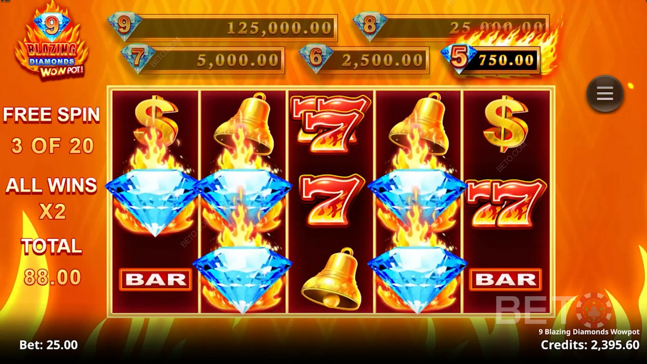 9 Blazing Diamonds Wowpot Hrať Zadarmo