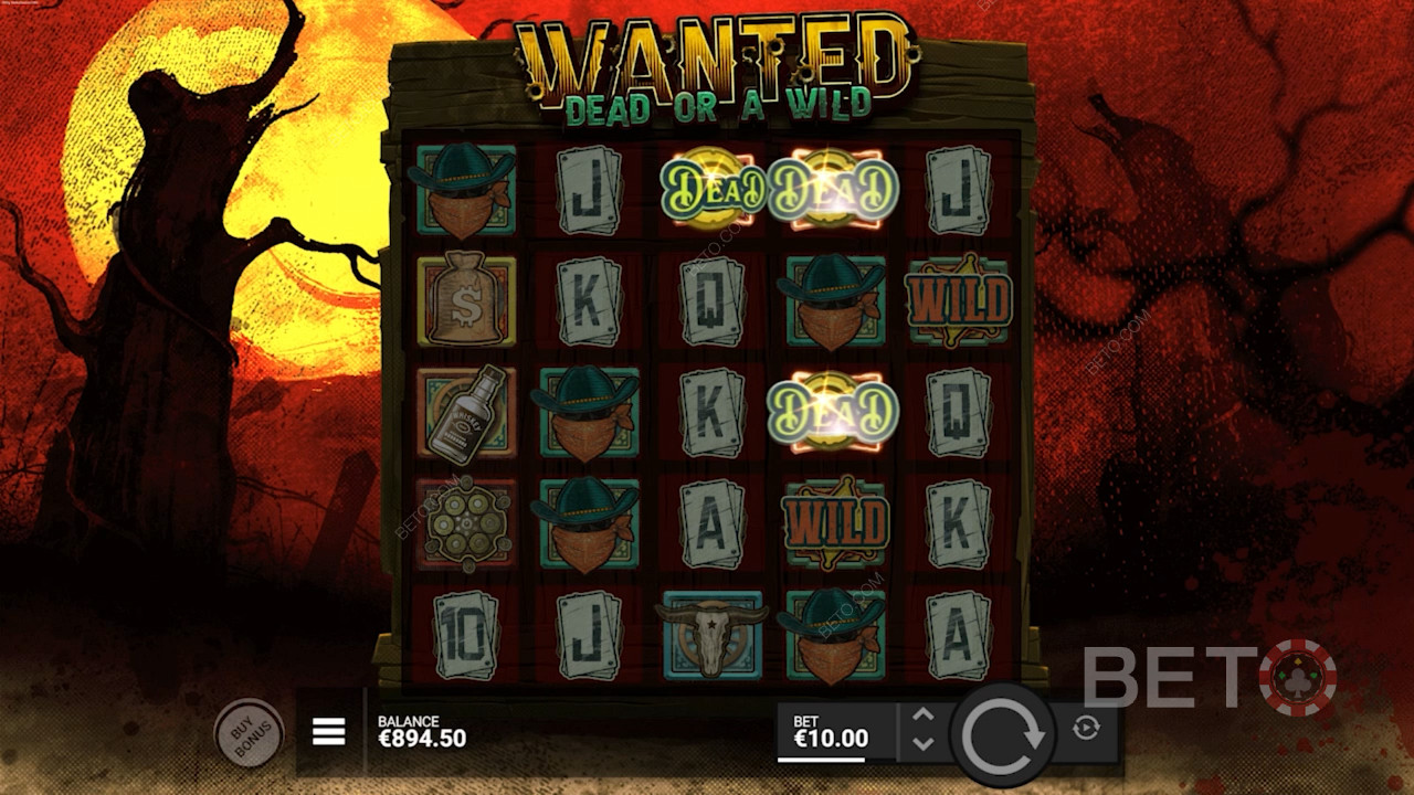 Umiestnenie troch špeciálnych symbolov v hre Wanted Dead alebo Wild