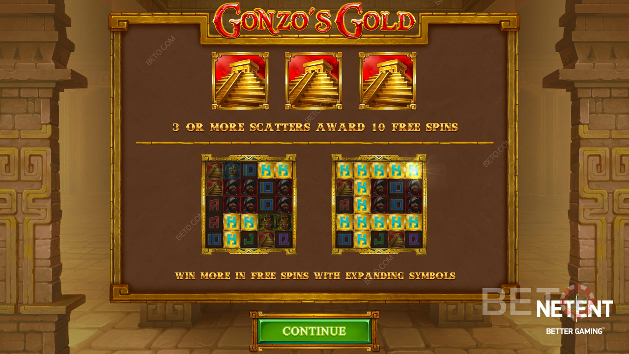 Vychutnajte si roztočenia zdarma s rozširujúcimi sa symbolmi a zhlukovými výhrami v automate Gonzo