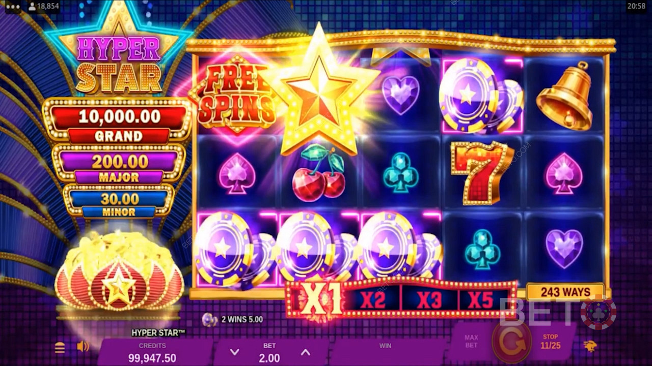 Počas hry sú na ľavej strane obrazovky zobrazené 3 jackpotové výhry.
