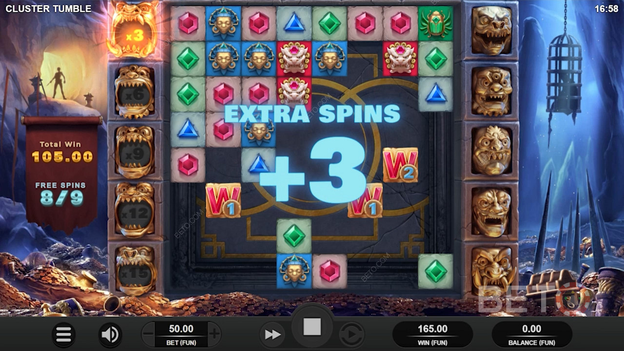 Ak počas kola Free Spins padne ešte 1 symbol Scatter, získate ďalšie 3 bonusové roztočenia.