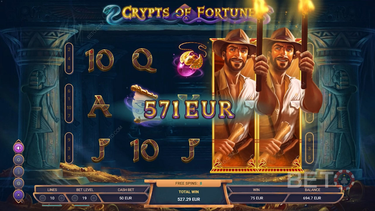 Užite si rozširujúce sa symboly v roztočení zdarma v automate Crypts of Fortune
