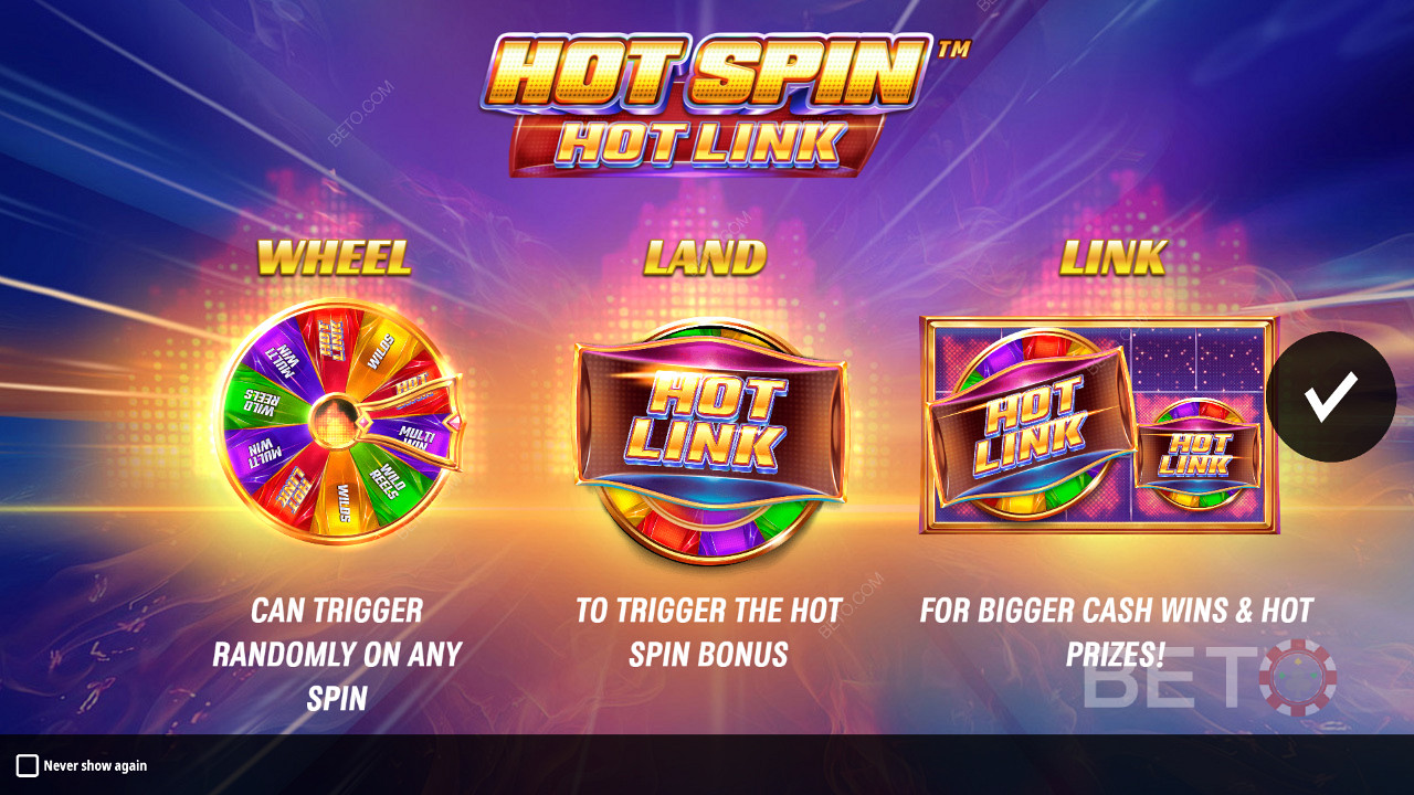 Úvodná obrazovka Hot Spin Hot Link s podrobnosťami o jeho posilňovačoch