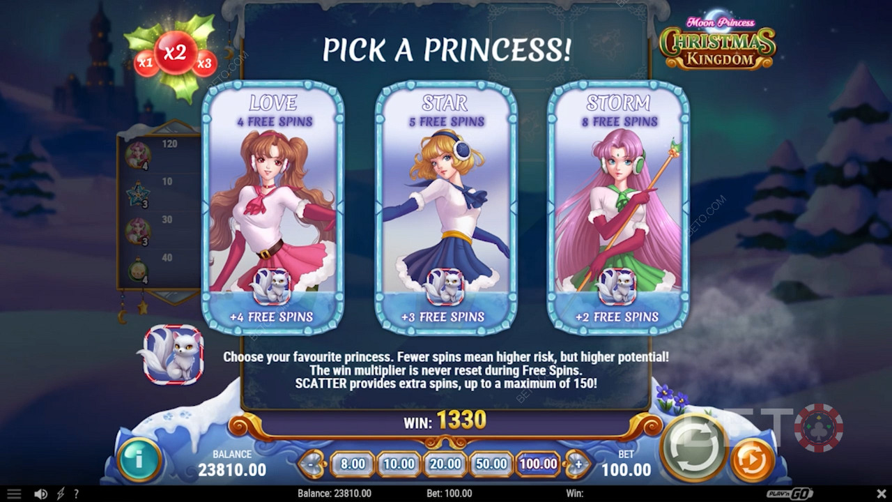 Špeciálne kolo roztočení zdarma v hre Moon Princess Christmas Kingdom