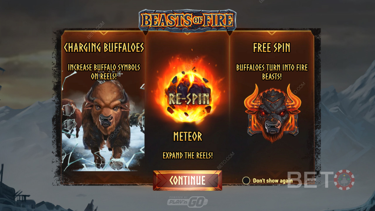 Úvodná obrazovka hry Beasts of Fire zobrazujúca informácie o hrateľnosti