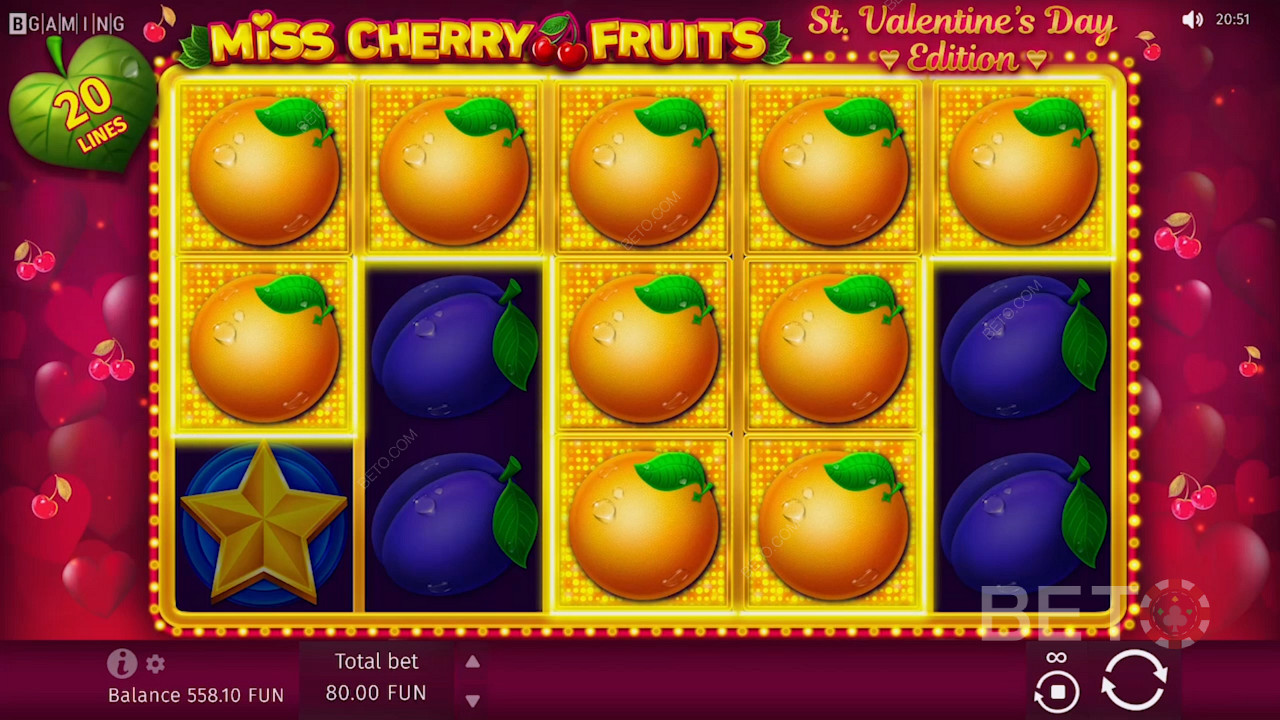 Množstvo oranžových symbolov na slote Miss Cherry Fruits