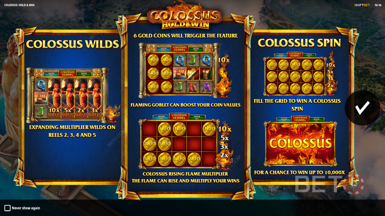 Užívajte si symboly Colossus Wild, opakované roztočenia a jackpoty v automate Colossus: Hold and Win