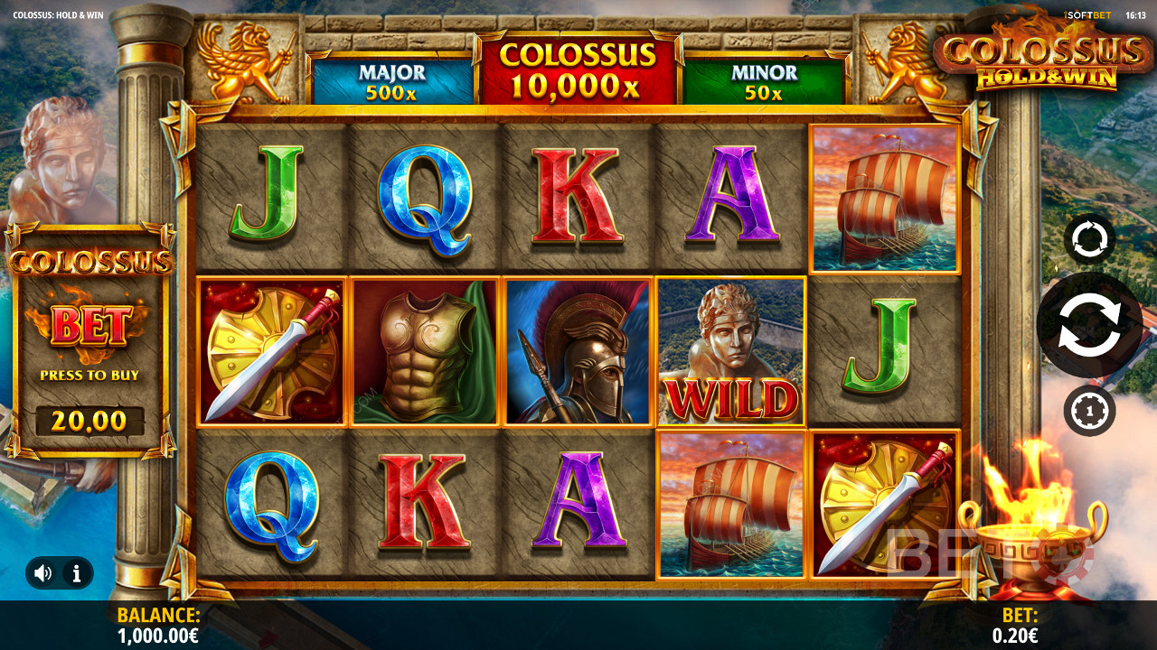 Užite si grécku tému v online automate Colossus: Hold and Win