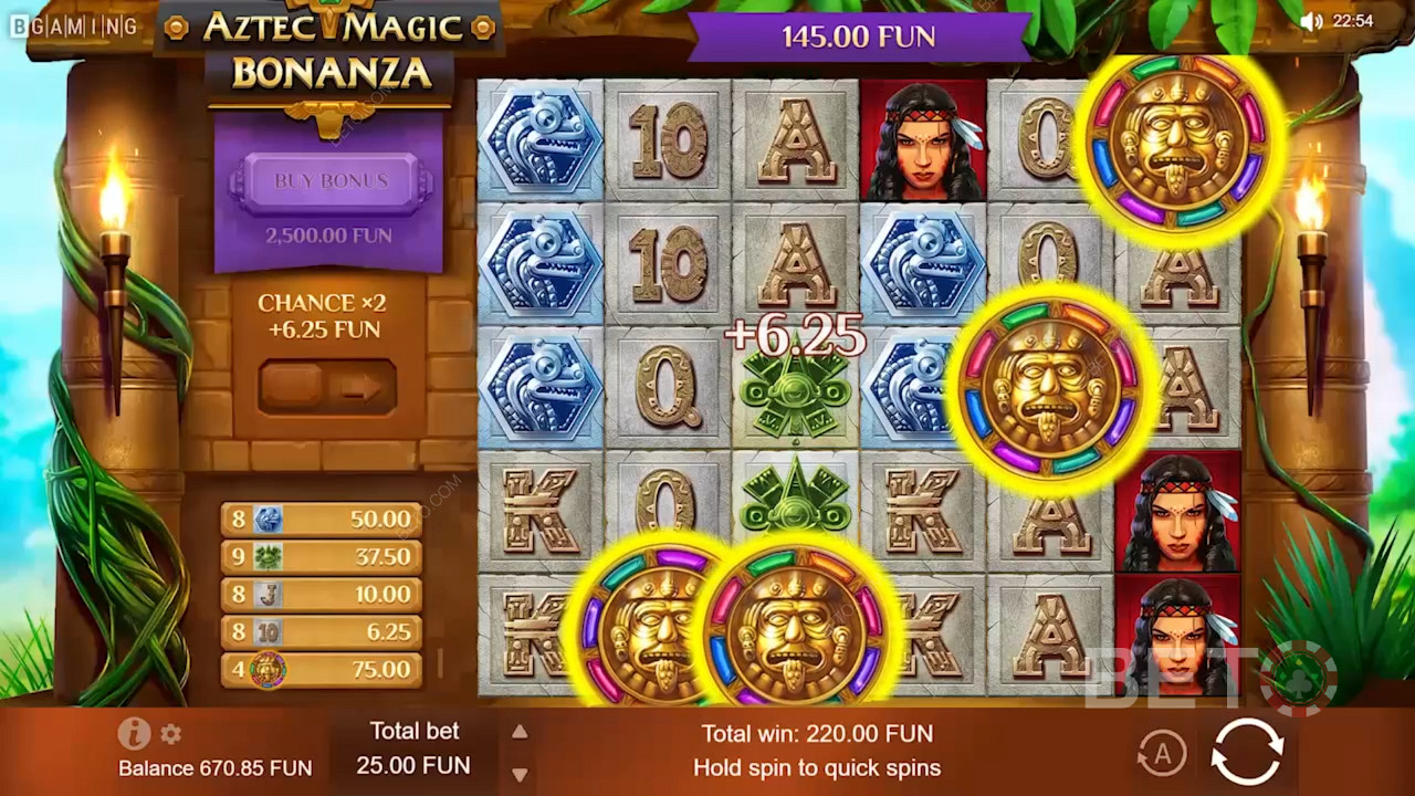 Ak v hre Aztec Magic Bonanza padnú 4 alebo viac symbolov Scatter, spustia sa bonusové roztočenia zdarma.