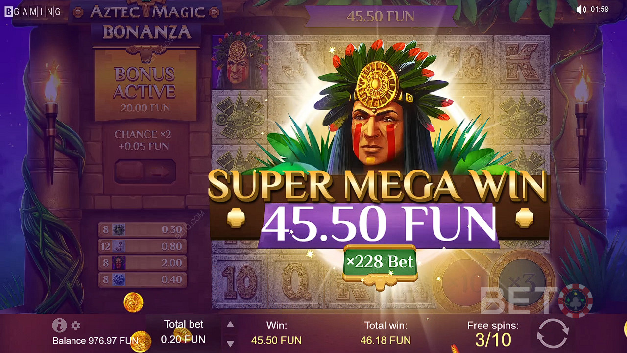 Získajte veľké výhry v bonusovej hre Free Spins v automate Aztec Magic Bonanza
