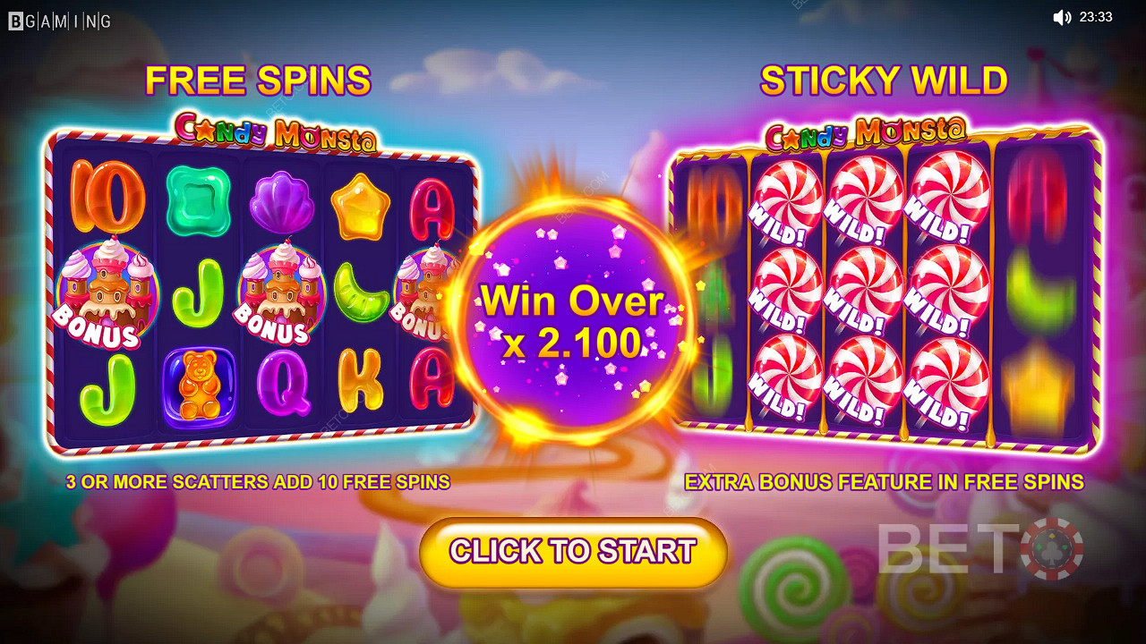 Hrajte Candy Monsta Slot - teraz a vyhrajte peňažné ceny v hodnote 1 000-násobku celkovej stávky