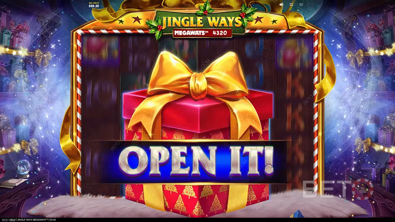 Otvorením darčeka odhalíte výkonné funkcie v automate Jingle Ways Megaways