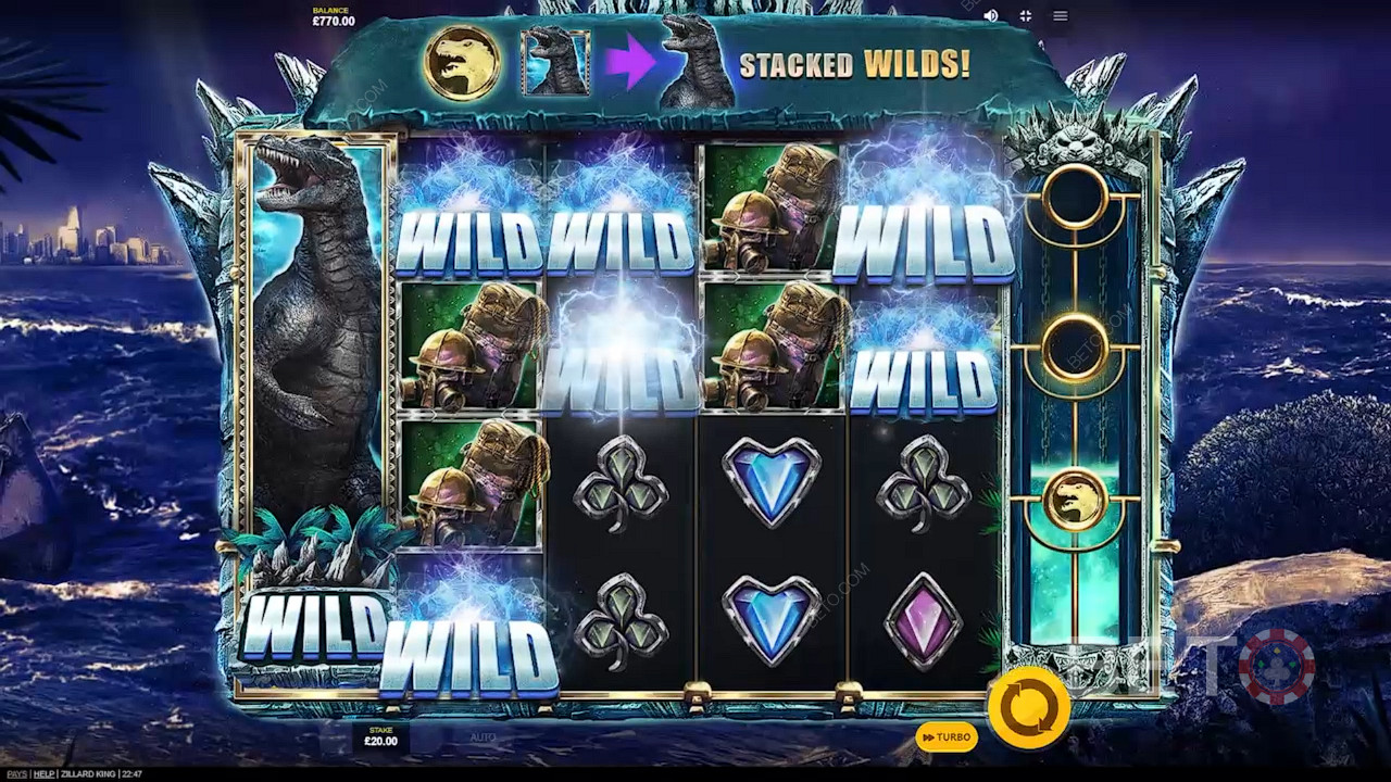 Symboly ThunderWilds sa môžu objaviť počas nevýherných točení a pomôcť vám získať výhry.