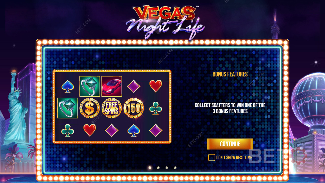 Za 3 symboly Scatter získate jeden z bonusov v automate Vegas Night Life