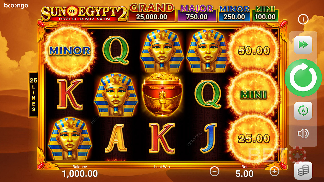 Šesť alebo viac bonusových symbolov spustí bonusovú hru v automate Sun of Egypt 2