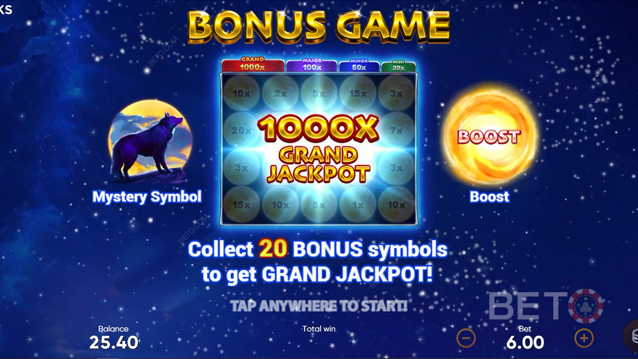 V bonusovej hre nazbierajte 20 bonusových symbolov a odomknite hlavný jackpot.