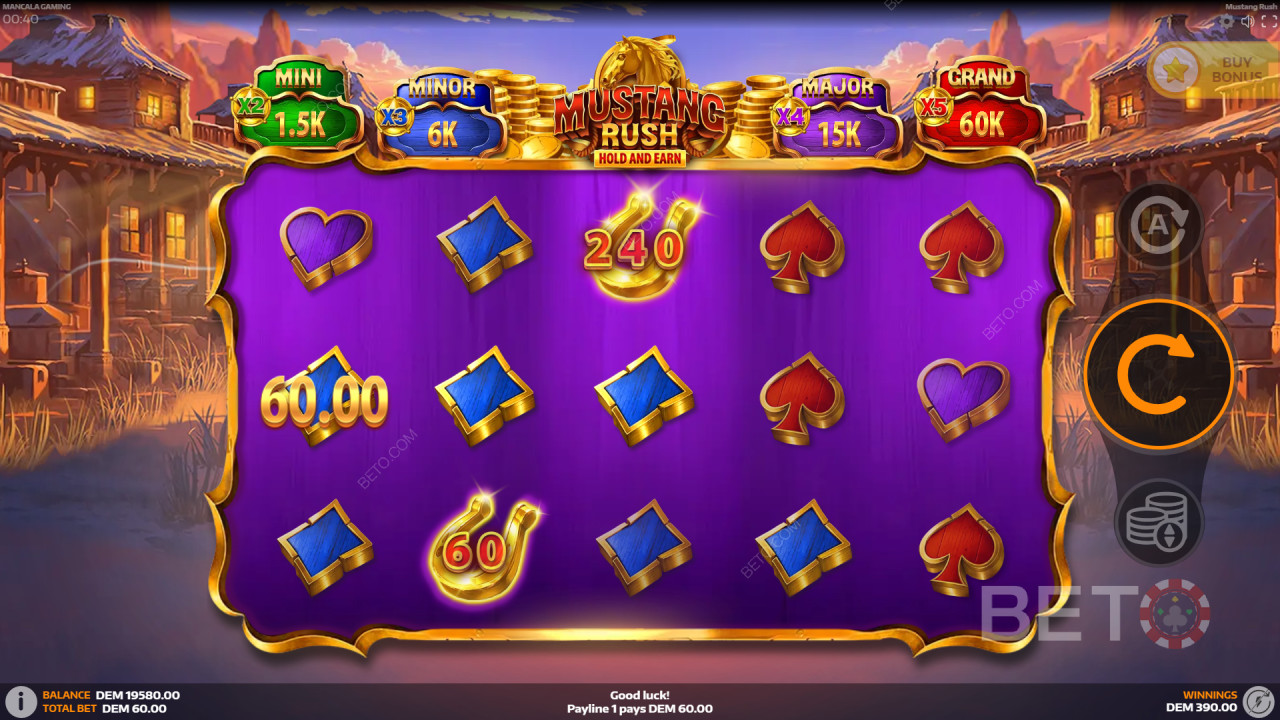 Vysvetlenie bonusových funkcií v hre Mustang Rush od spoločnosti Mancala Gaming