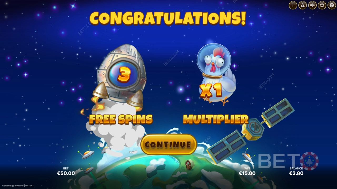 Vysvetlenie bonusových funkcií v hre Golden Egg Invaders od NetEnt