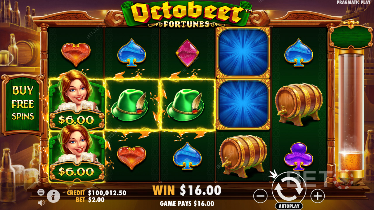 Symboly peňazí sa často objavujú aj v základnej hre v automate Octobeer Fortunes