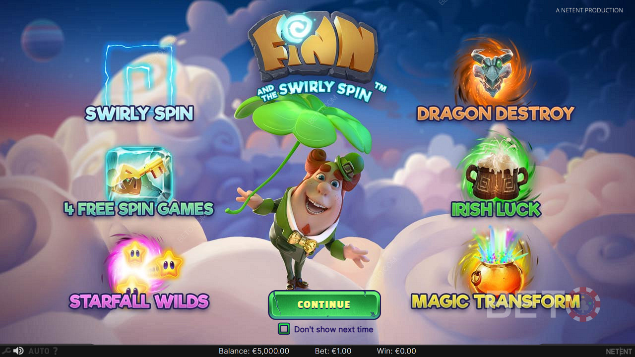 V online slote Finn and the Swirly Spin si môžete vychutnať širokú škálu vzrušujúcich funkcií