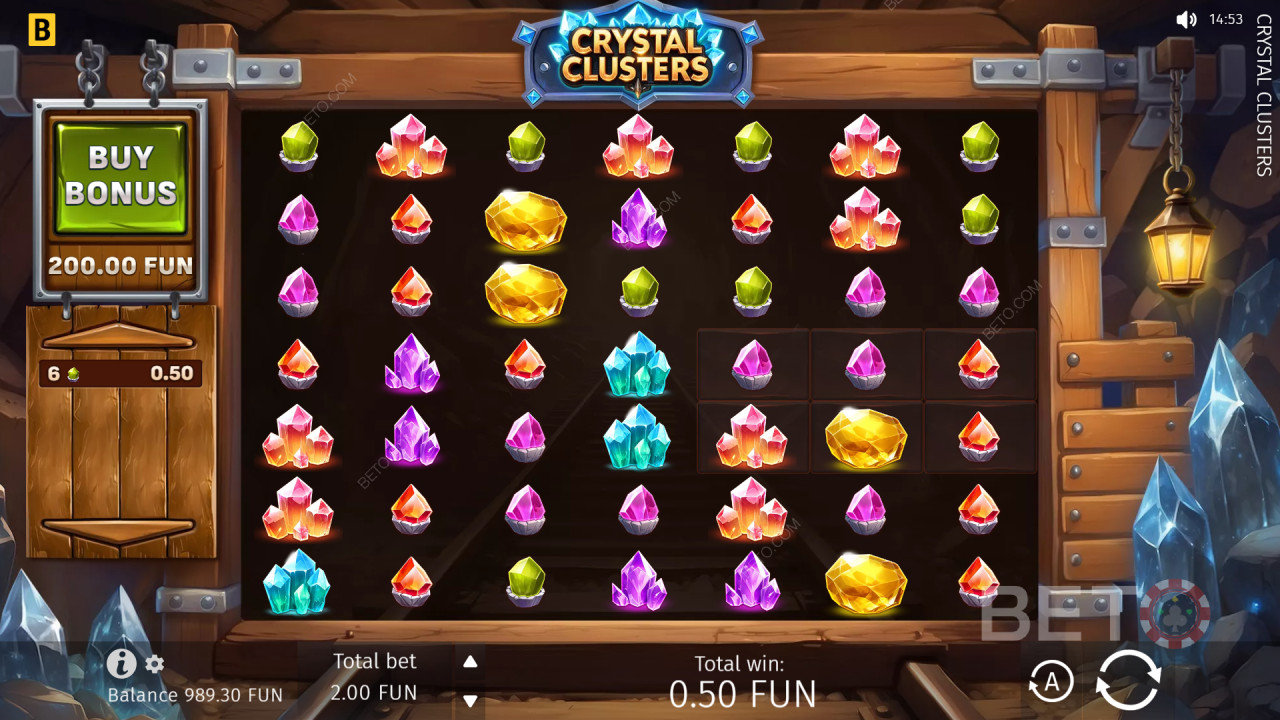 Vysvetlenie bonusových funkcií v hre Crystal Clusters od BGaming