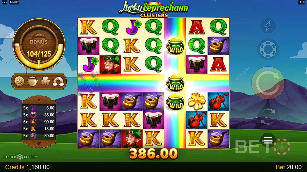 Vysvetlenie bonusových funkcií v hre Lucky Leprechaun Clusters od Microgaming