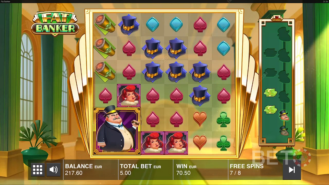 Symbol Fat Banker Wild sa objavuje na prvom valci základnej hry.