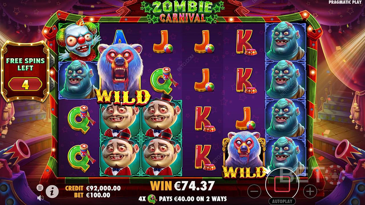 Užite si Sticky Wilds v roztočeniach zdarma v online automate Zombie Carnival