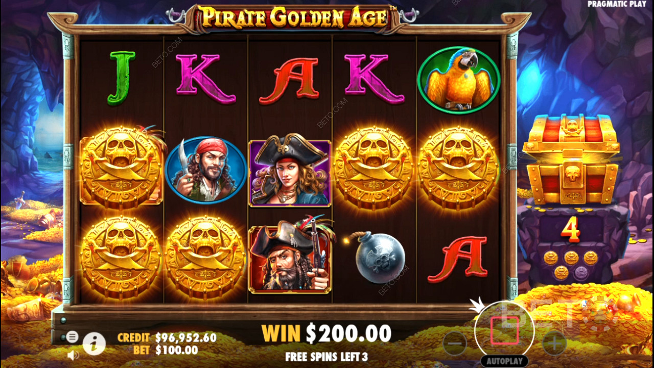 Tajomné symboly sa často objavujú vo Free Spins v online automate Pirate Golden Age