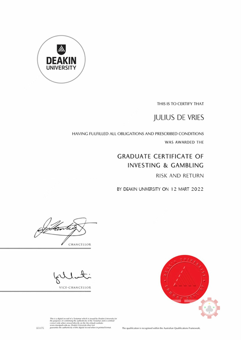 Julius de Vries - Certifikovaný na Deakin University