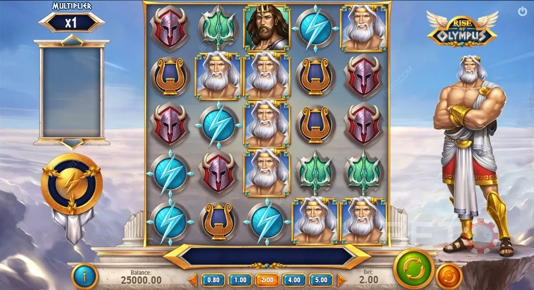 Zahrajte si hru Rise of Olympus, ktorá vám ponúka 3 bonusové funkcie a symboly boha
