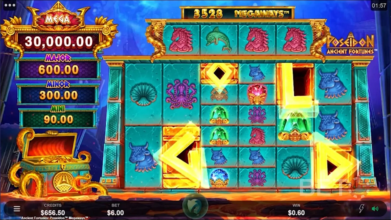 Hrateľnosť hry Ancient Fortunes: Megaways video automat Poseidon
