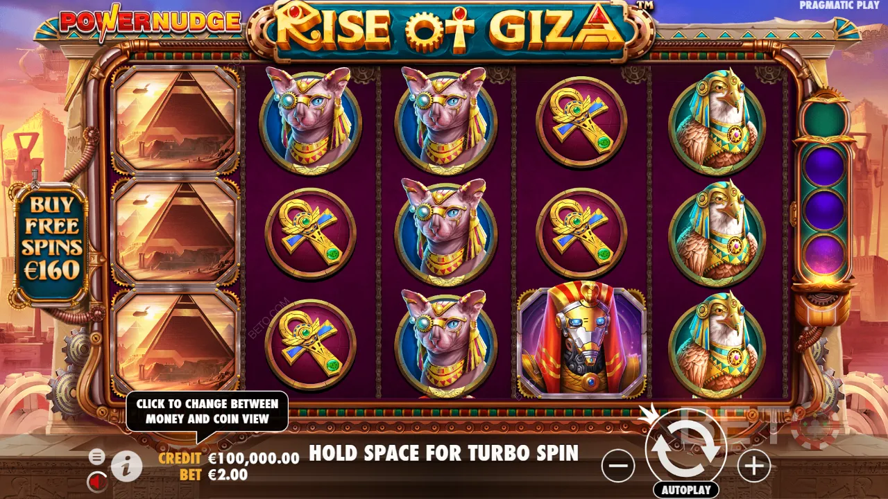 Hrateľnosť video automatu Rise of Giza PowerNudge