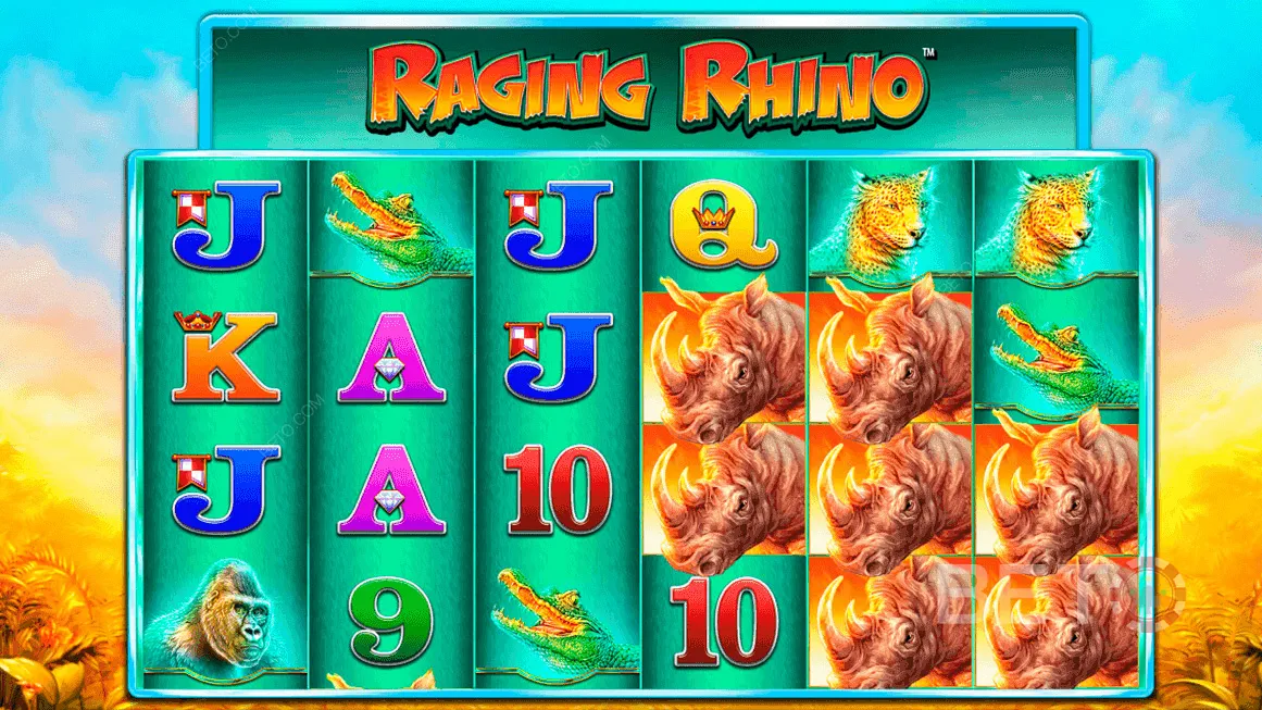 Výherné kombinácie na valcoch hry Raging Rhino